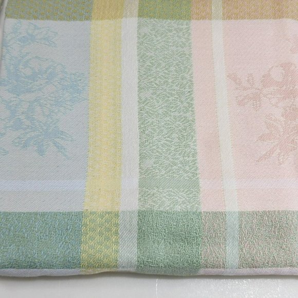 Martha Stewart Jacquard Easter Tablecloth Flowers and Plaids Pastel Color 60x84 - Picture 12 of 16